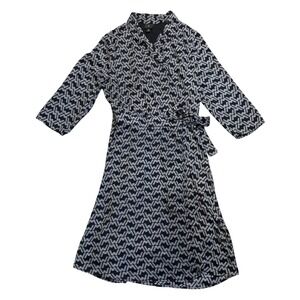 Worthington Wrap Dress Geometric‎ Print 3/4 Sleeve Career Casual Black Size 10